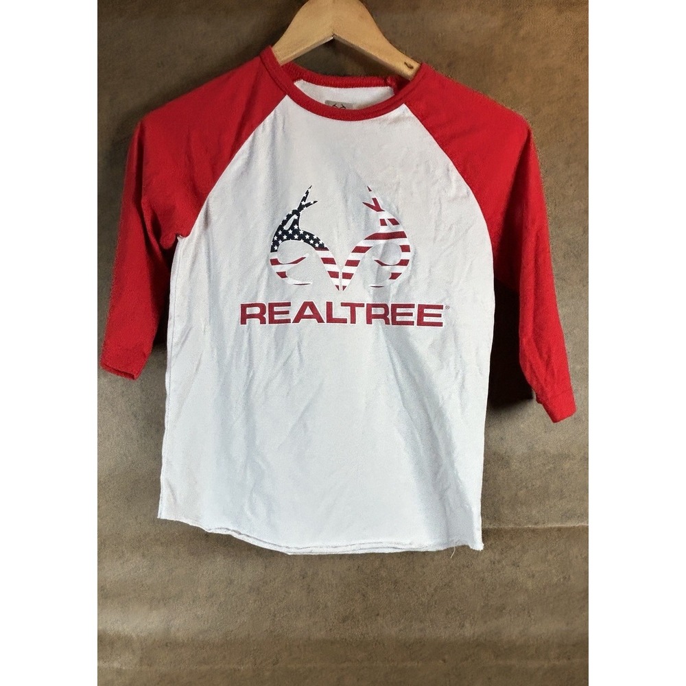 Realtree Youth 3/4 Sleeve Red And White Top, Size 10/12 Large